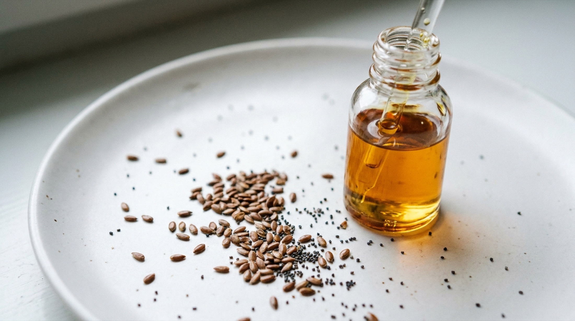 Babchi tohumu ve serum damlalık şişesi — bakuchiol hammaddesi ve formülasyon