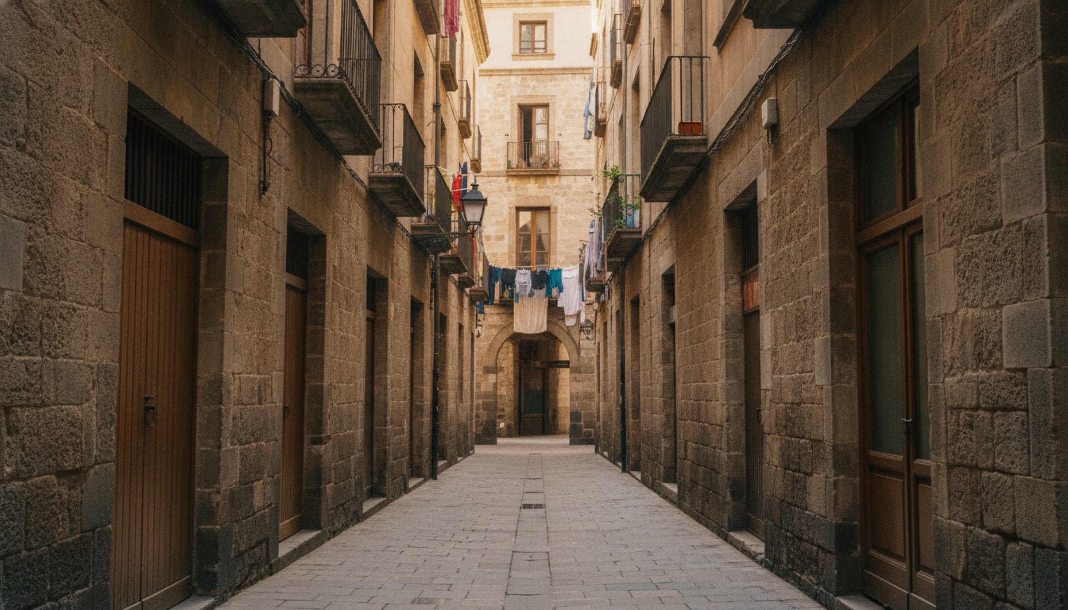 Barcelona'nın Gotik Çeyrek'inde turistsiz sabah sokağı