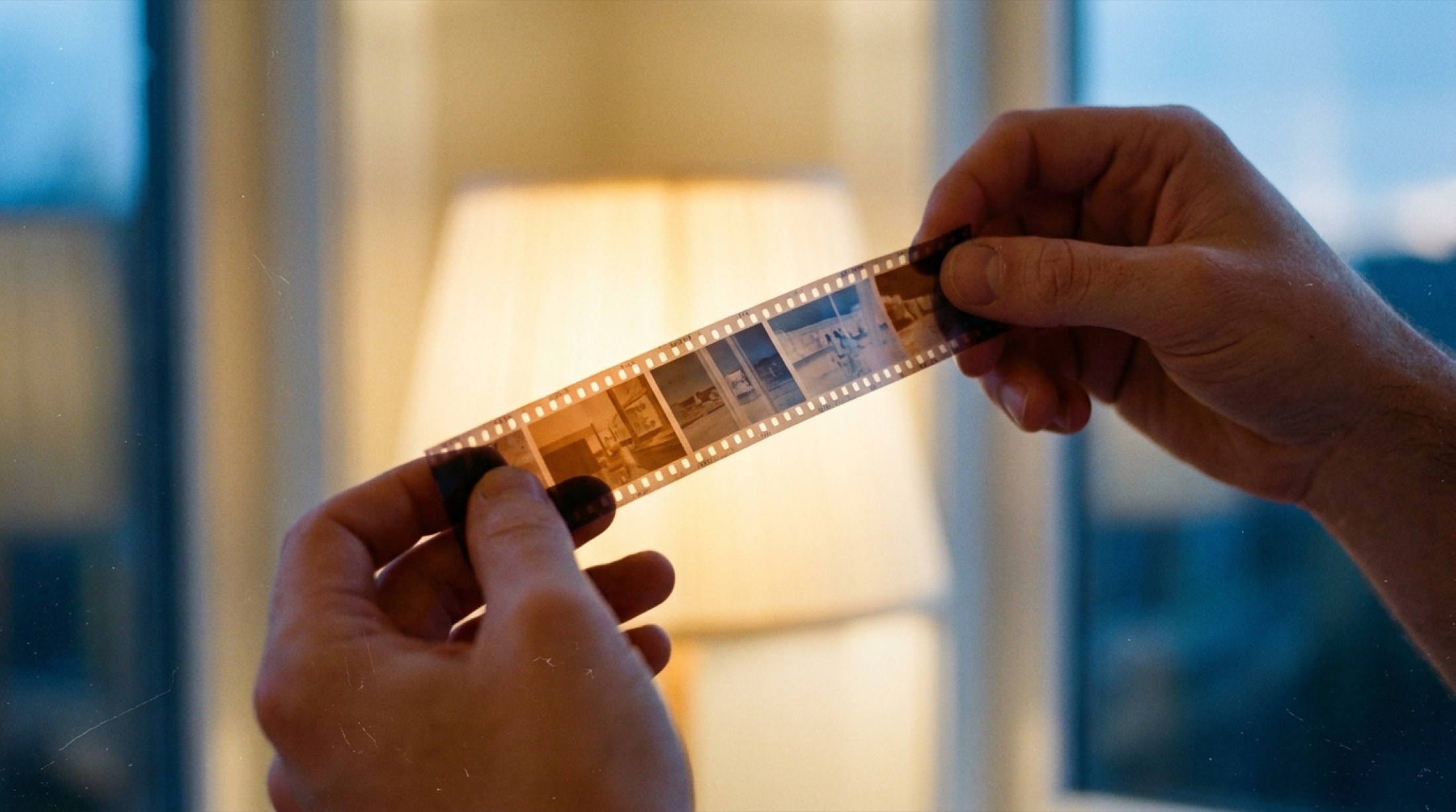 Geriye doğru ışığa tutulan 35mm film şeridinin kare detayı