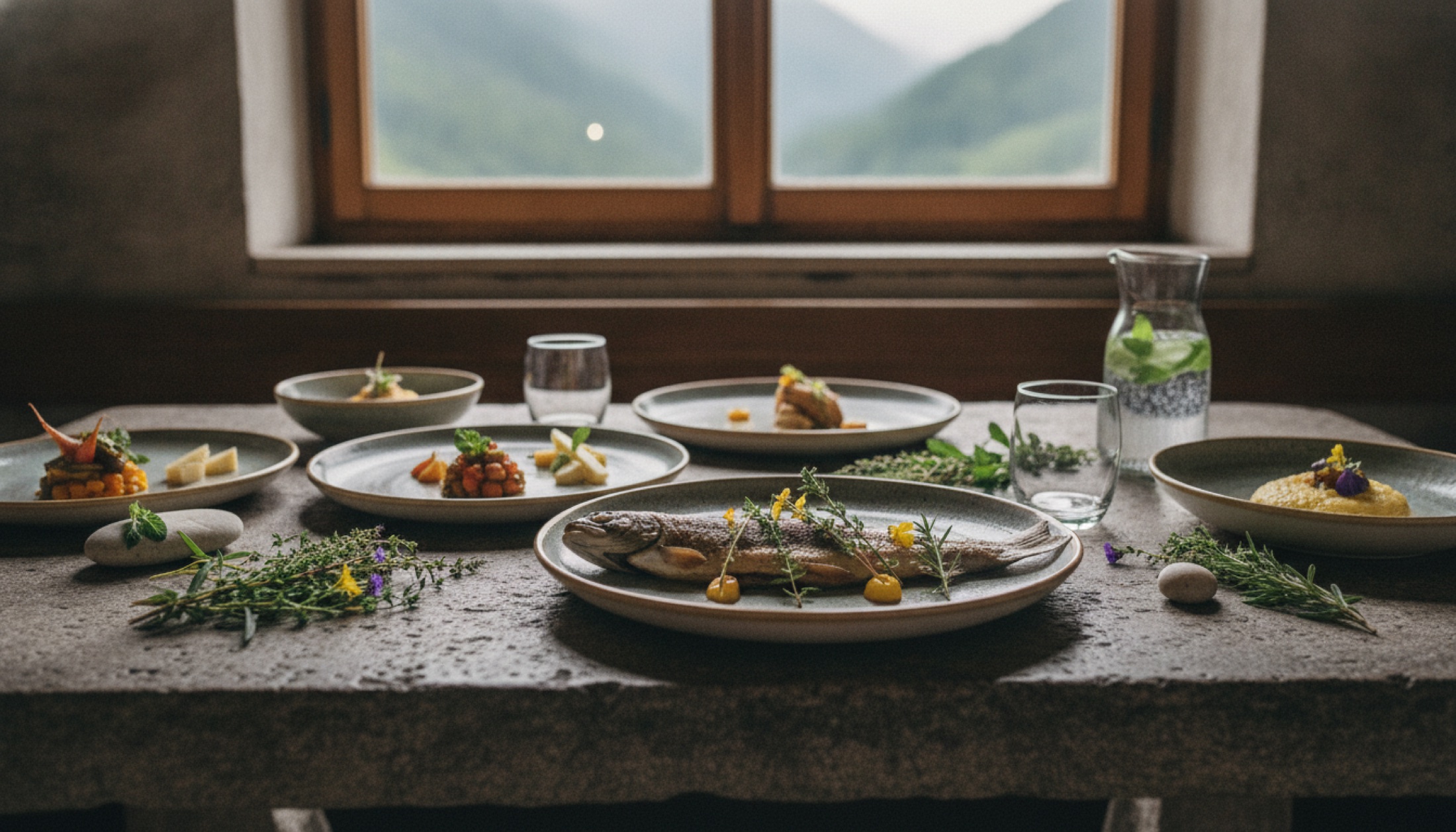 Soča Vadisi'nde bir çiftlik evi sofrasında kurulan tadım menüsü