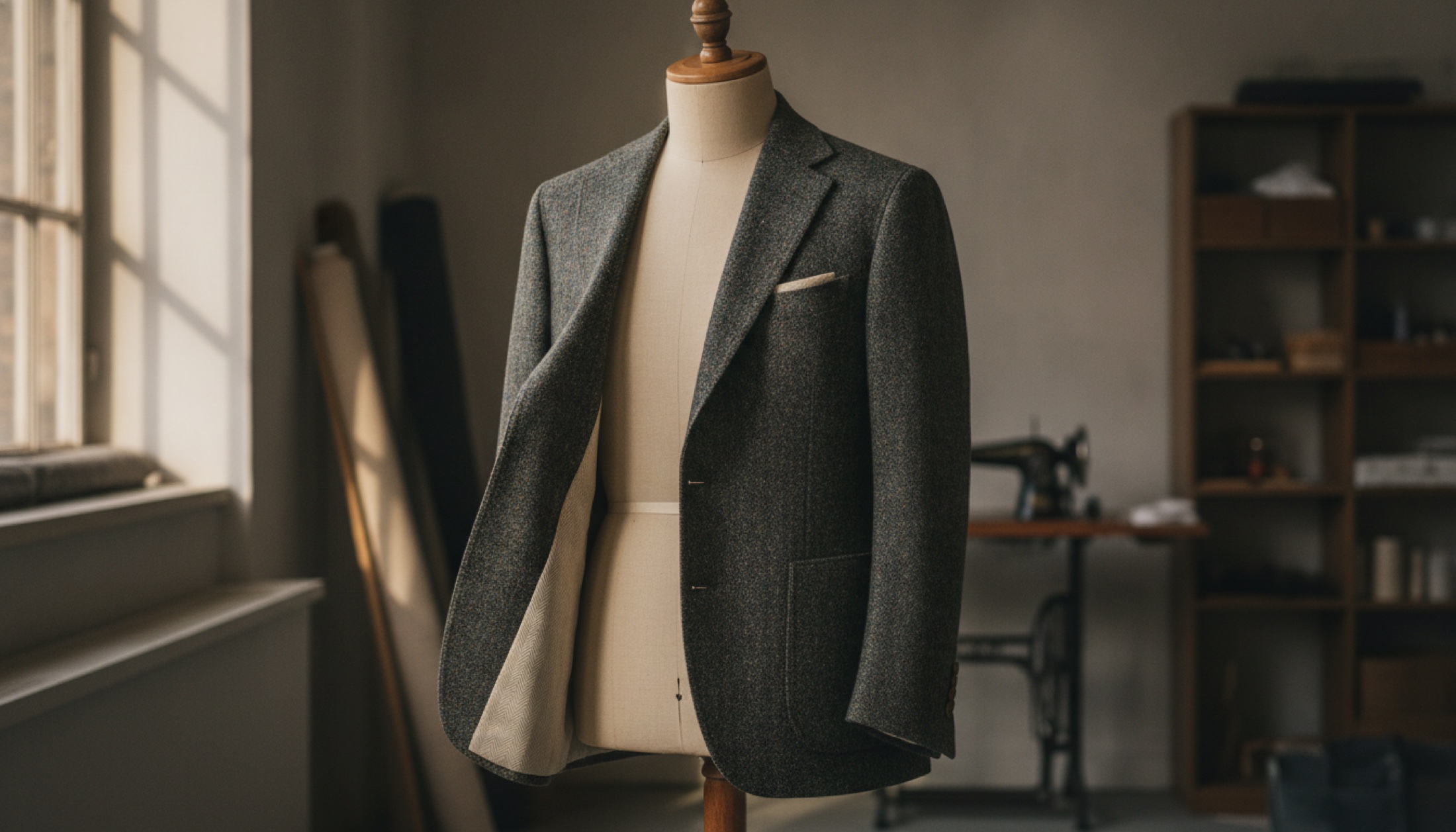 Dries Van Noten SS27 erkek giyim koleksiyonuna referans veren atölye ortamında tailored ceket detayı