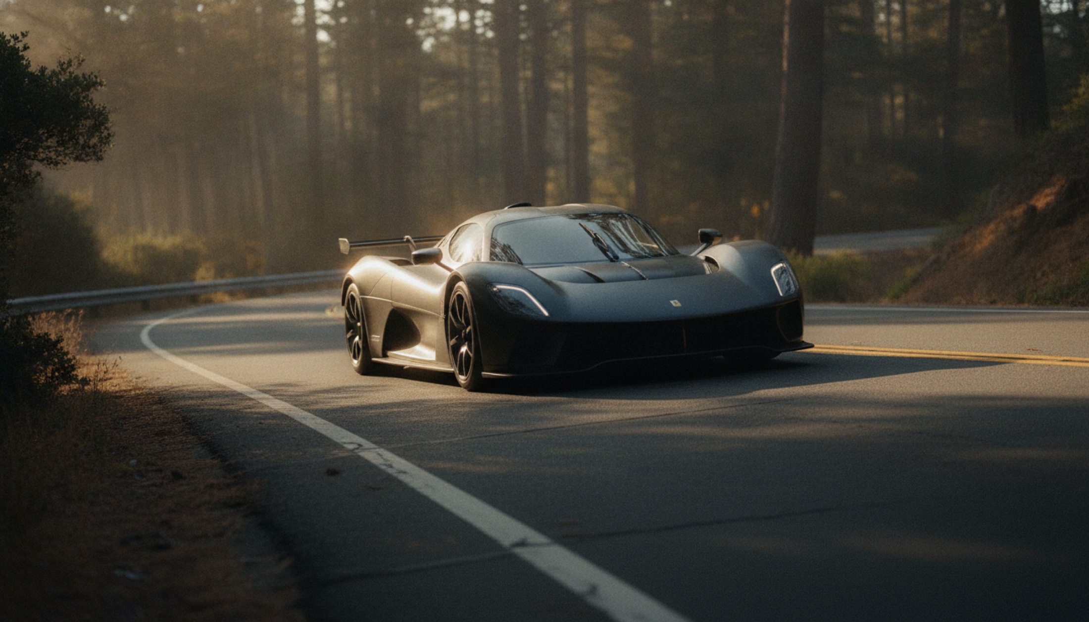 Kimera K39 hypercar Monterey kıyısında sabah ışığında