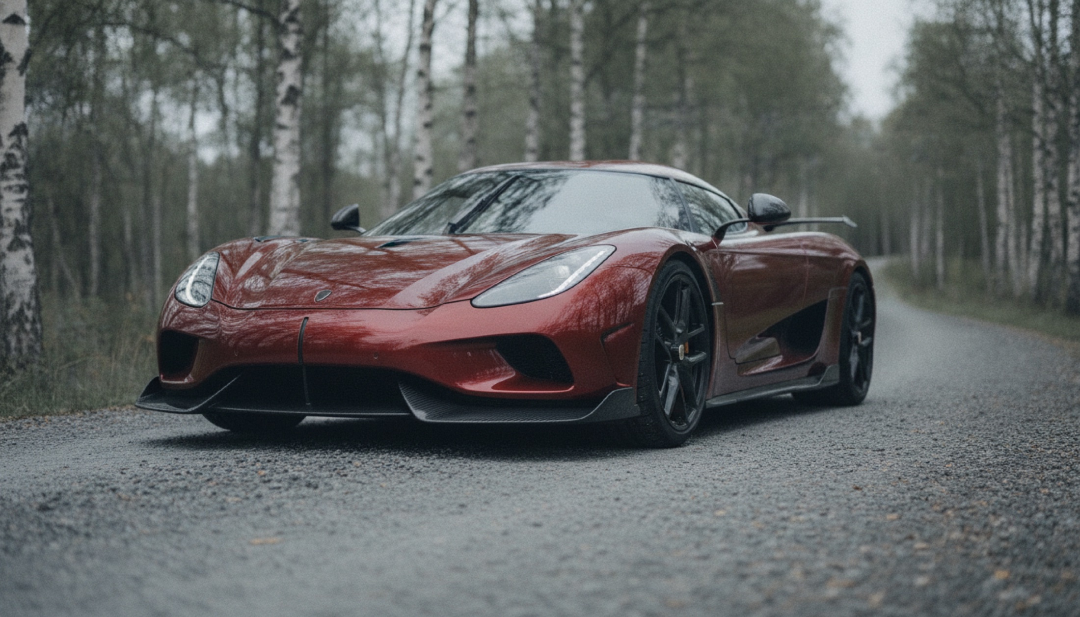 Koenigsegg Gemera, İsveç orman yolunda ön açıdan görünüm