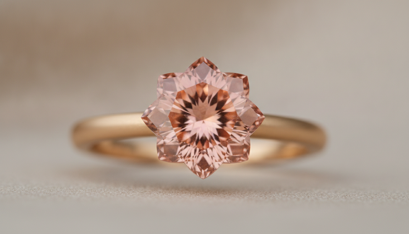 Günbatımı renklerinde, lotus çiçeği formunda işlenmiş bir padparadscha safir yüzük
