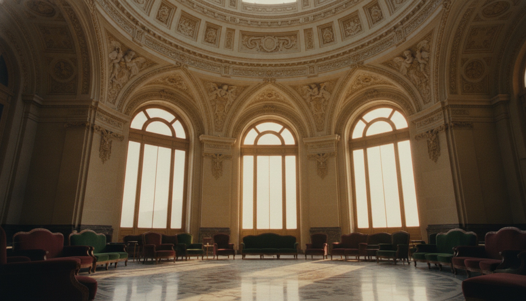 San Sebastián'daki Palacio Bellas Artes'in 1914'ten kalma Beaux Arts iç mimarisi, kubbeye bakan alçak açılı salon