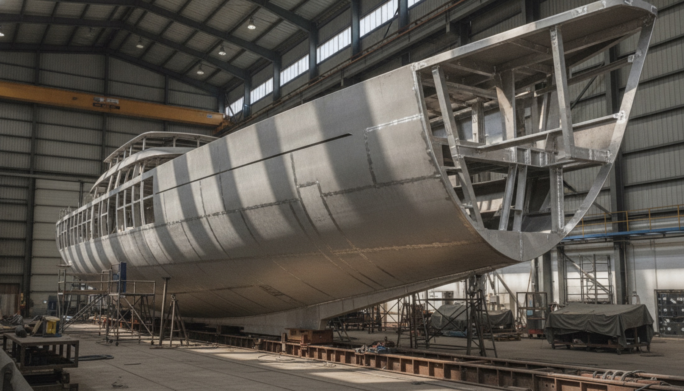 Swan Alloy 44 alüminyum tekne gövdesi tersanede inşaat aşamasında
