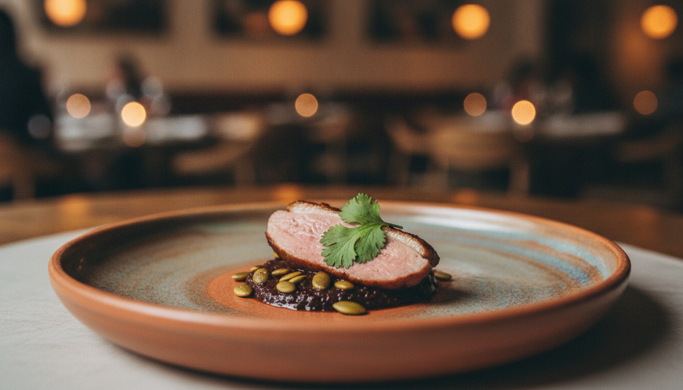 Californios restoranında ince işçilikle hazırlanmış Meksika tadım menüsü tabağı