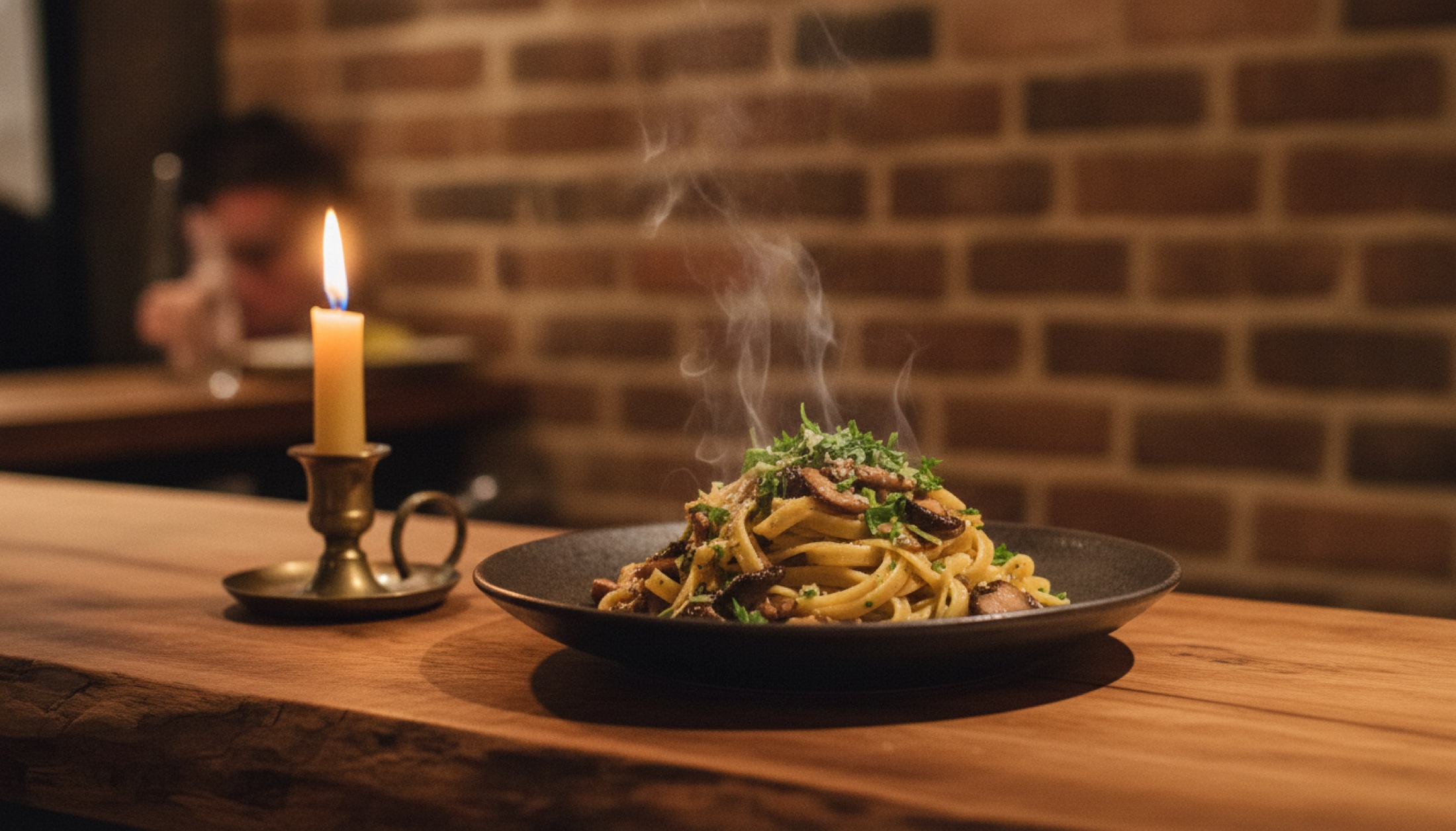Wildweed restoranında yabani mantarlı el yapımı pasta tabağı