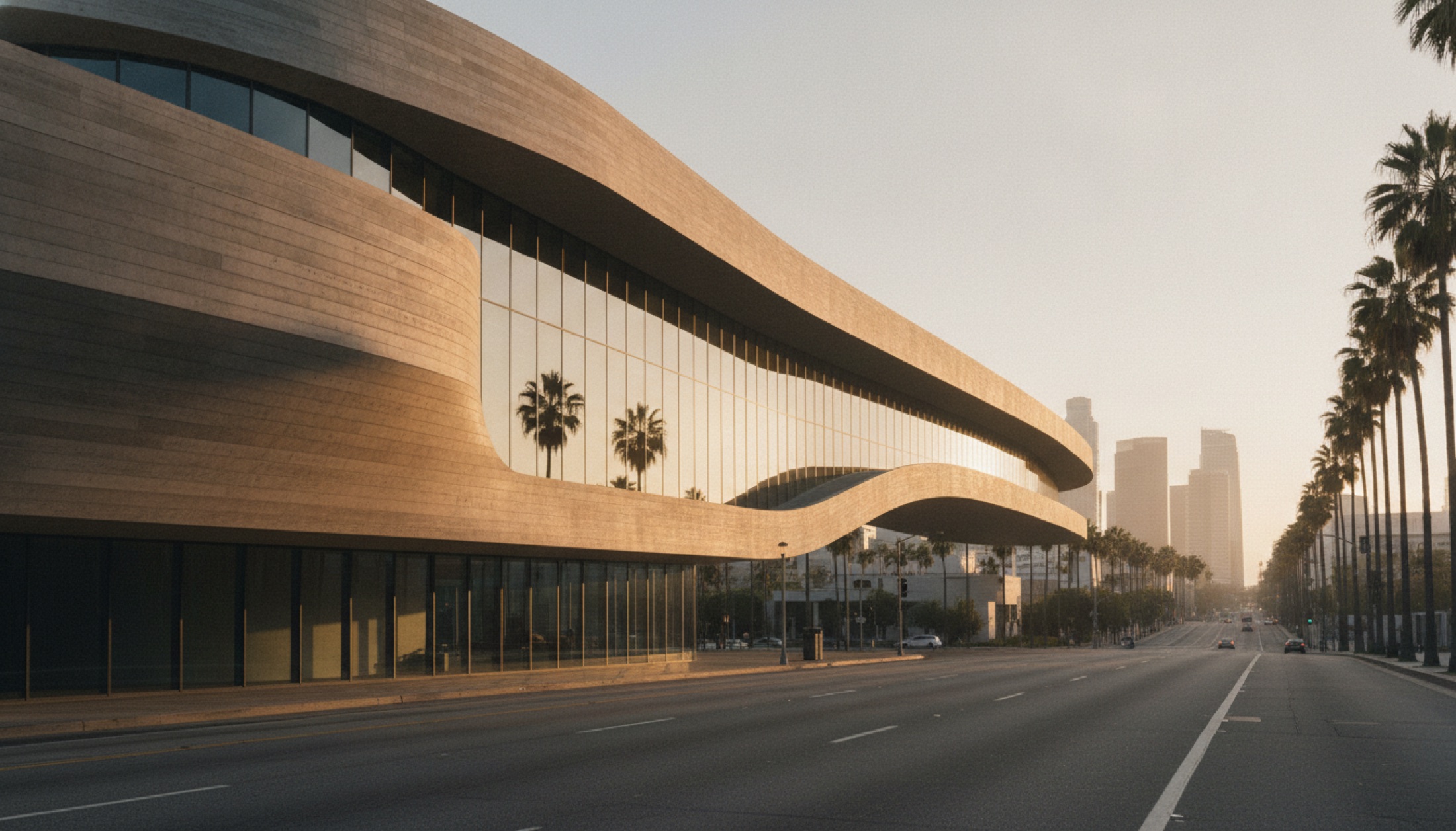 Peter Zumthor tasarımı LACMA David Geffen Galerileri'nin beton yayı Los Angeles güneşinde